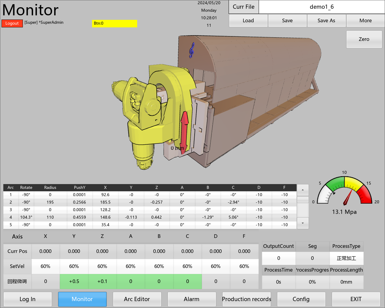 Free bending system interface